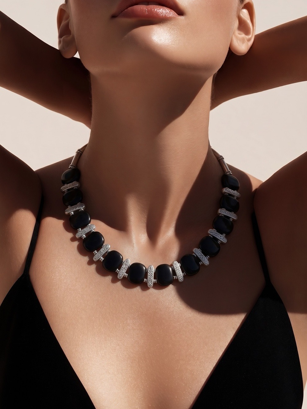 Artisan Studio Black Onyx & Hematite 19" Necklace | 925 Sterling Silver Clasp